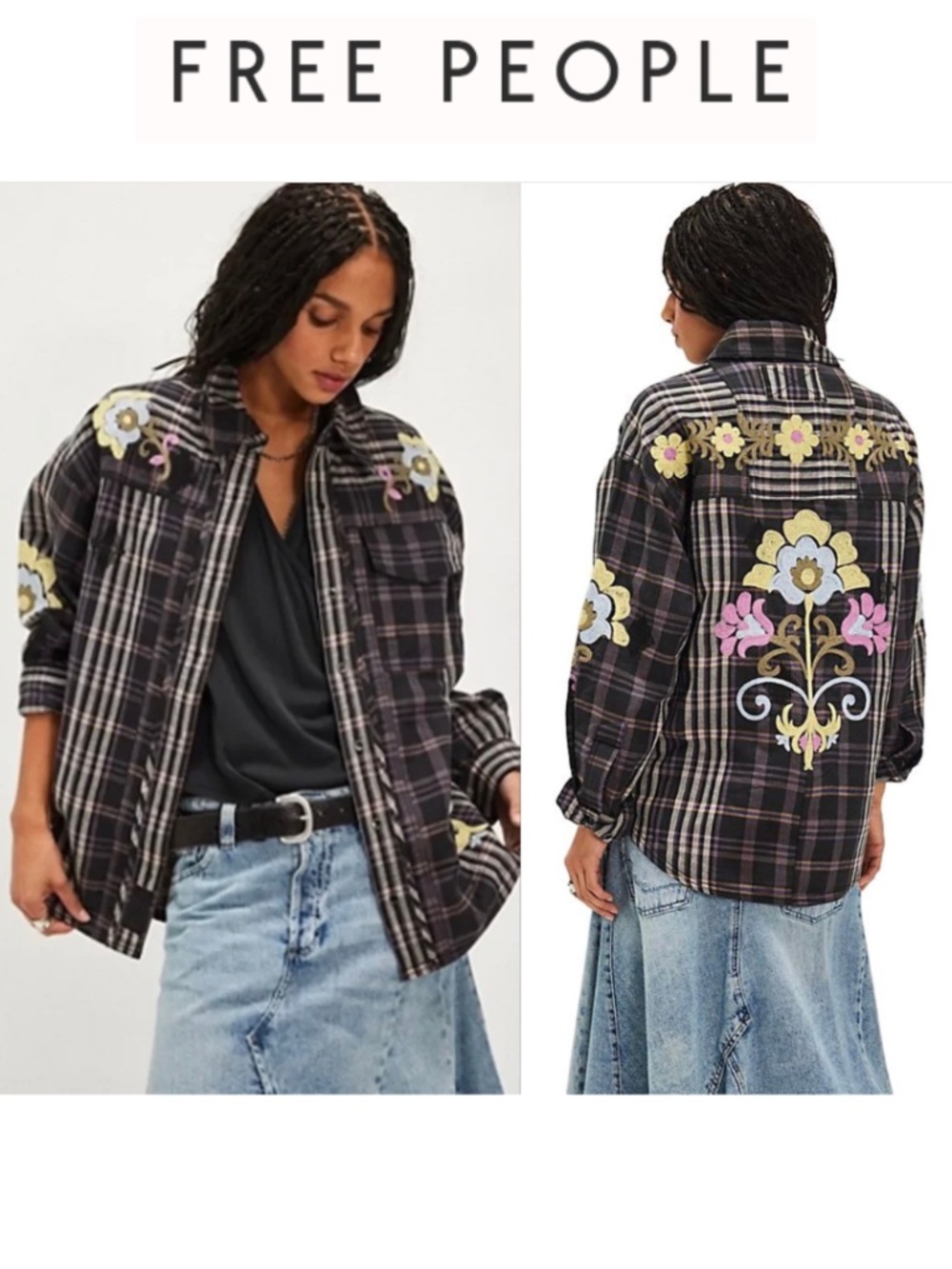 Free People Embroidered Sashiko Shirt